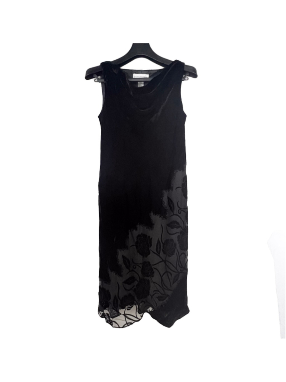 Vintage 90s Evan Picone Sz 12 Black Floral Velvet Burnout Dress Whimsigoth Glam